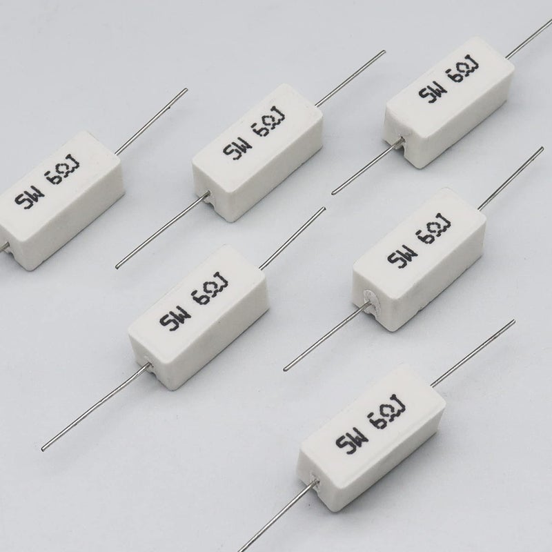 Dimlove Cement Resistors, 10 PCS 5W 5% Axial Lead Wire, White Wound, Fixed Ceramic, Power Resistors, Flame/Heat/Moisture Resistant, Precharge Horizontal (5W 6J) - Image 5